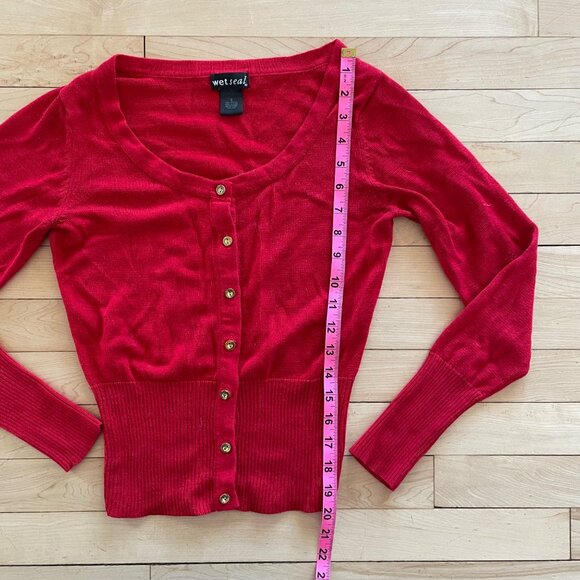 Wet Seal Y2K Red Off Shoulder Cardigan S 2000s Holiday Party Coquette Top Glam - Picture 7 of 7